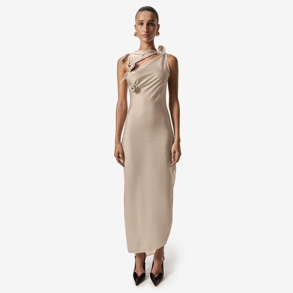 NWT Coperni Asymmetric Flower Gown Rose Rosette Midi Maxi Dress Cut Out Slit XS